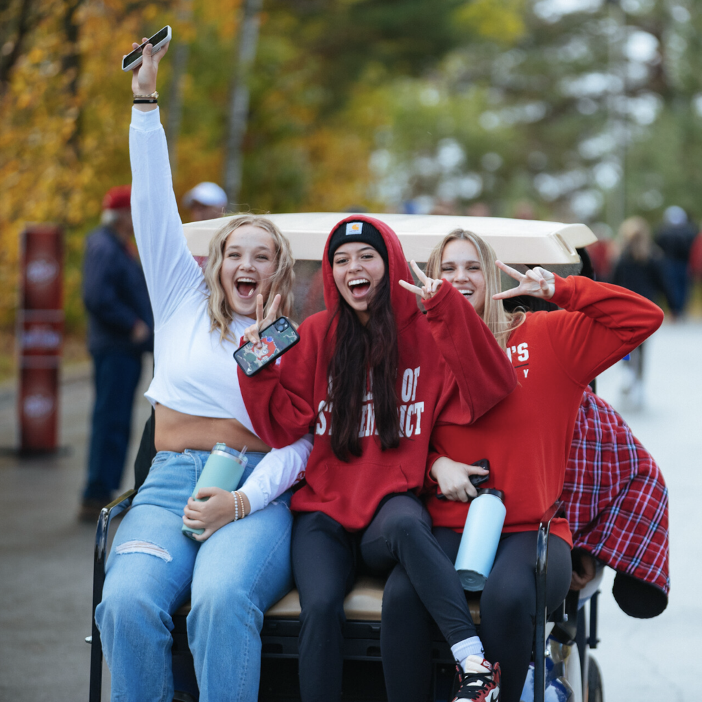 excited bennies on a golf cart